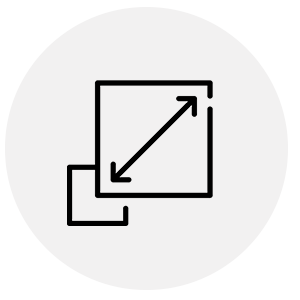 Icon Skalierbarkeit mit zwei Kästen und einem Doppelpfeil